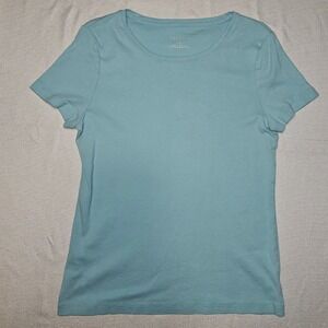 Talbots Womens Aqua Blue 100% Cotton Crew Neck Short Sleeve T Shirt Top Size Med